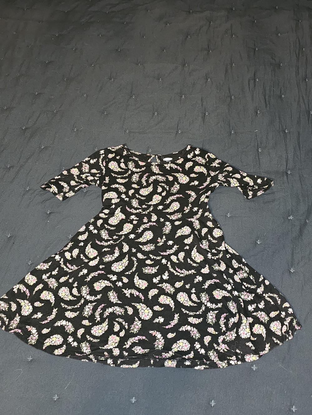 Old Navy Black Dress with Pink and Cream Paisley Florals